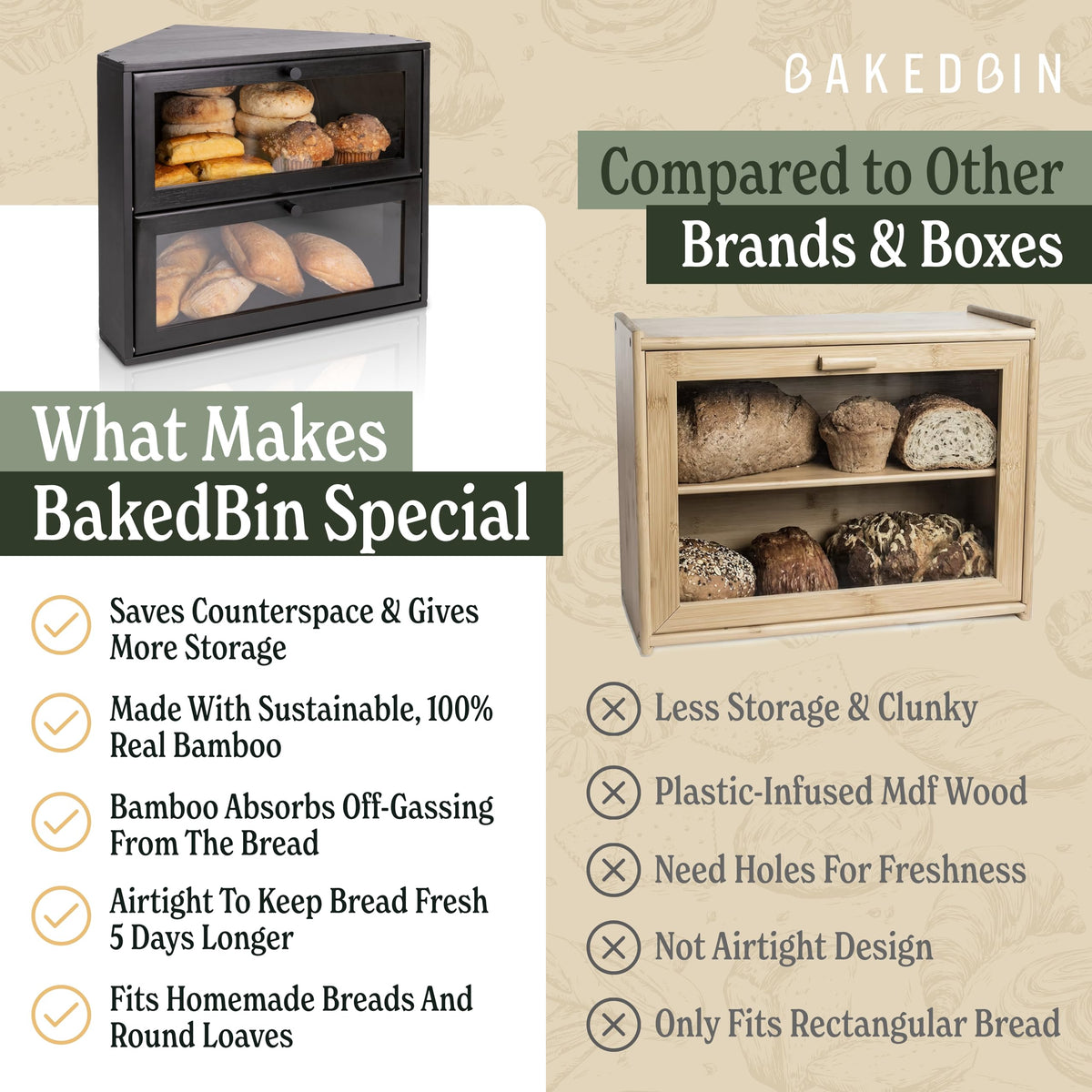 BakedBin airtight sealed lid maintains freshness and reduces excess moisture.