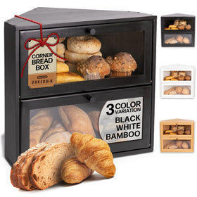 BakedBin Corner Bread Box on countertop keeps loaves fresh and accessible.