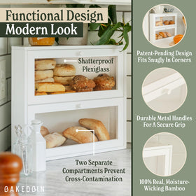 BakedBin corner bread box double shelf provides space for different loaves