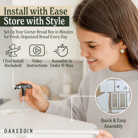 BakedBin corner bread box under cabinet design frees kitchen counter space