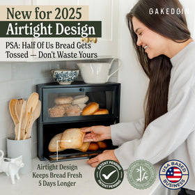 BakedBin double-layer bread storage shows two compartments for separate loaves.