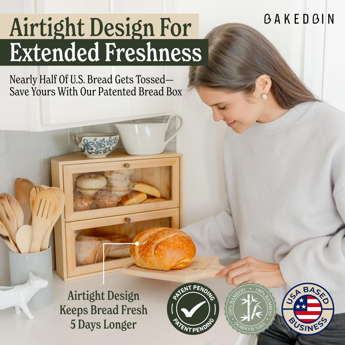 BakedBin easy-assembly includes tool for quick setup on the counter.