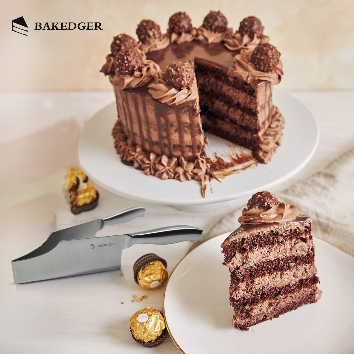 Bakedger cake knife slicer storage with covers keeps blades protected and compact.