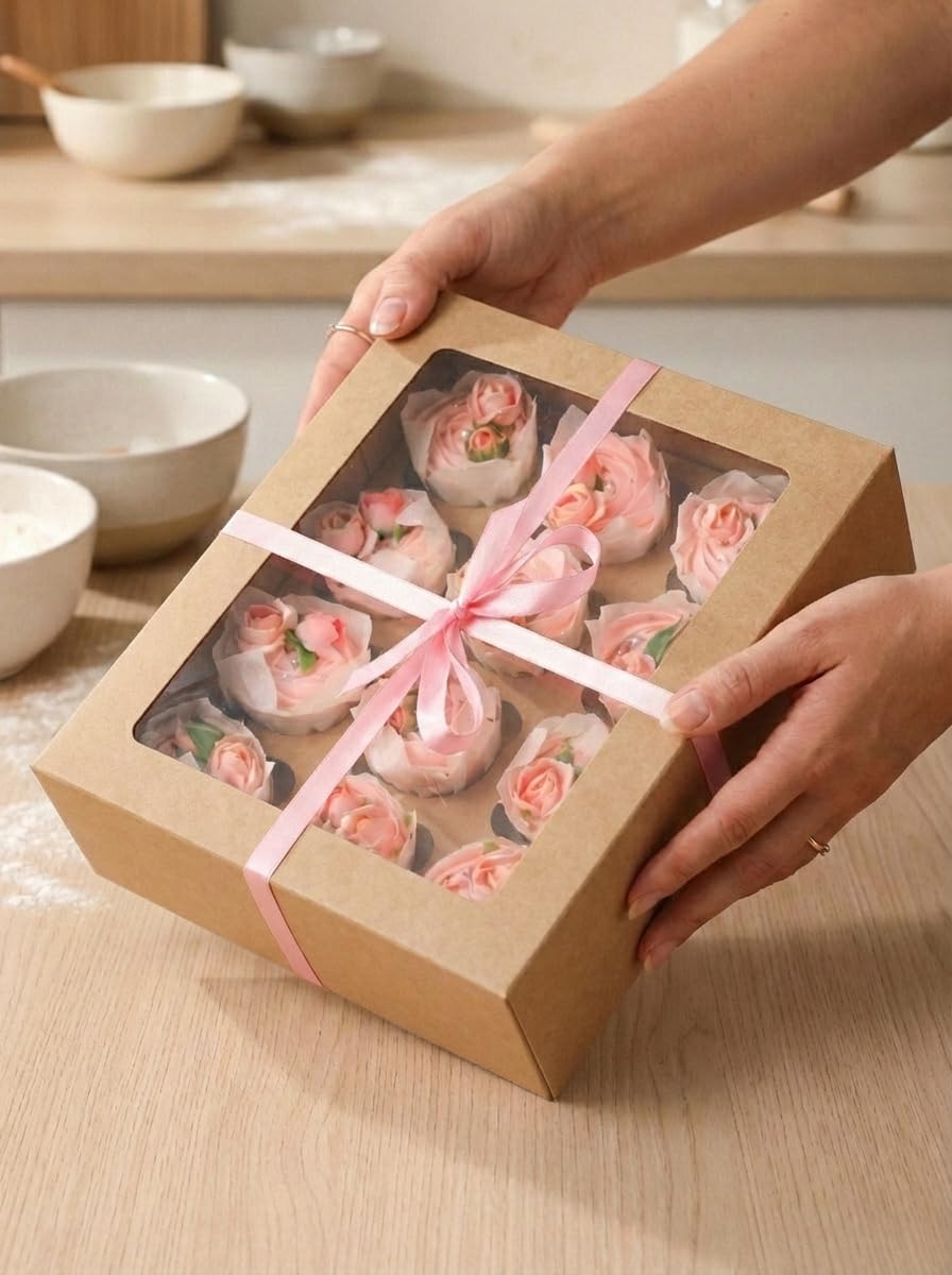 Bakepacker 13x10x3-5inch box fits standard cupcakes securely.