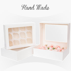 Bakepacker white cupcake box with window on display ready for gifting.