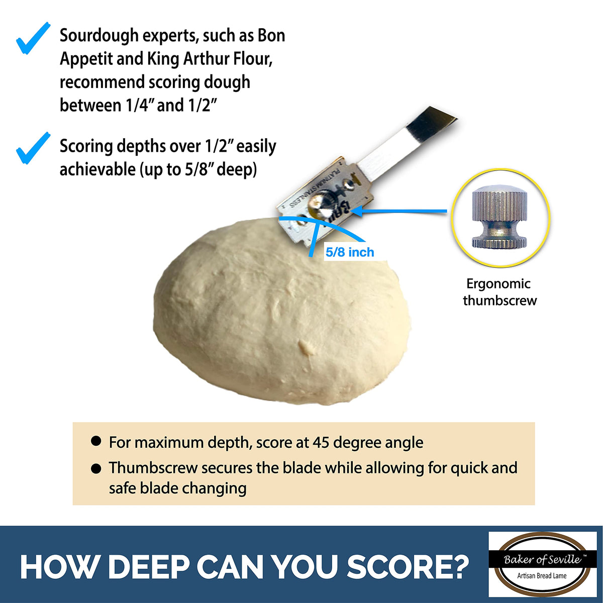 Baker of Seville bread lame secure non-slip blades ensure clean cuts.