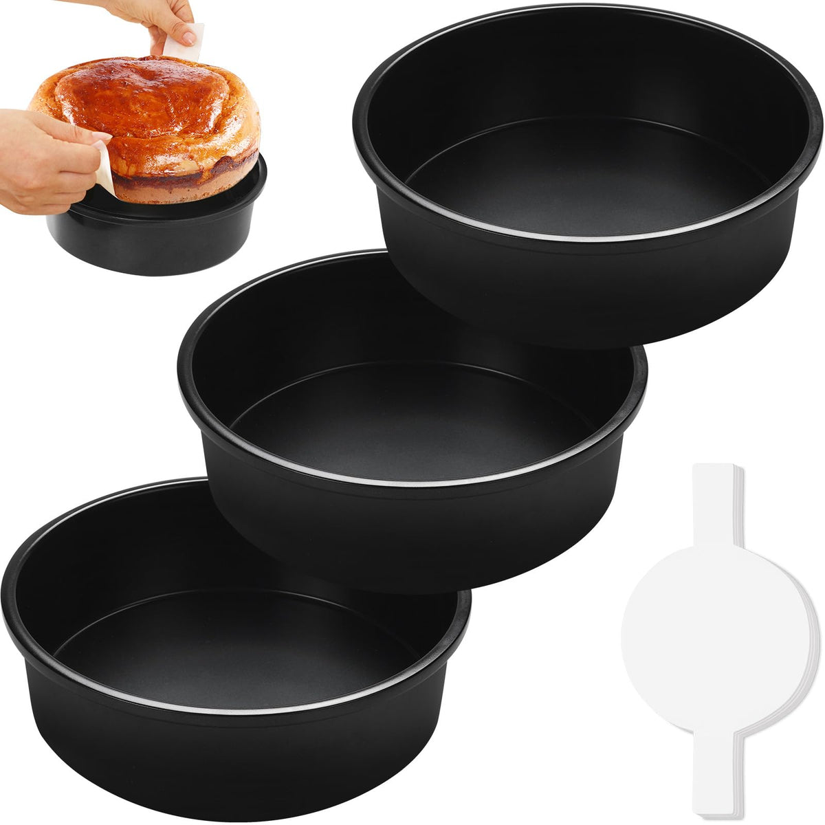 BakerChef 8-inch cake pans top view for tall layer cakes
