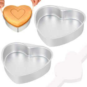 BakerChef 8-Inch Heart Cake Pan Set showing two pans for even baking and defined edges