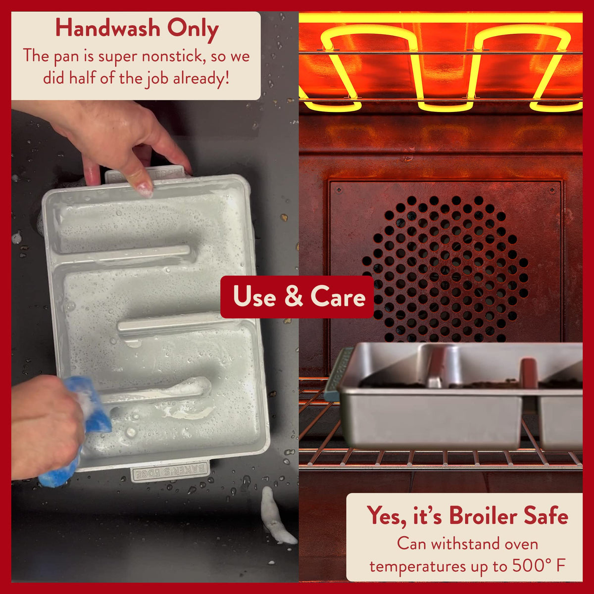 Baker's Edge double nonstick coating enables easy brownie release