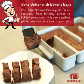 Baker's Edge heavy-gauge cast aluminum for durability and steady heat
