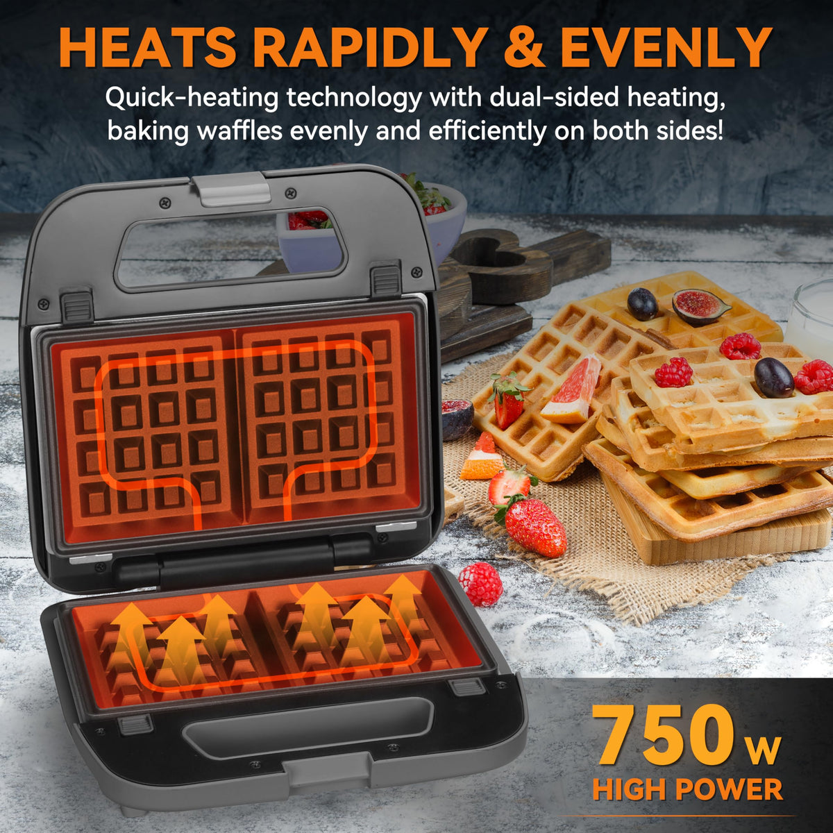 Baker's Friend 3-in-1 mini waffle maker grill plate enables quick grilled meals.