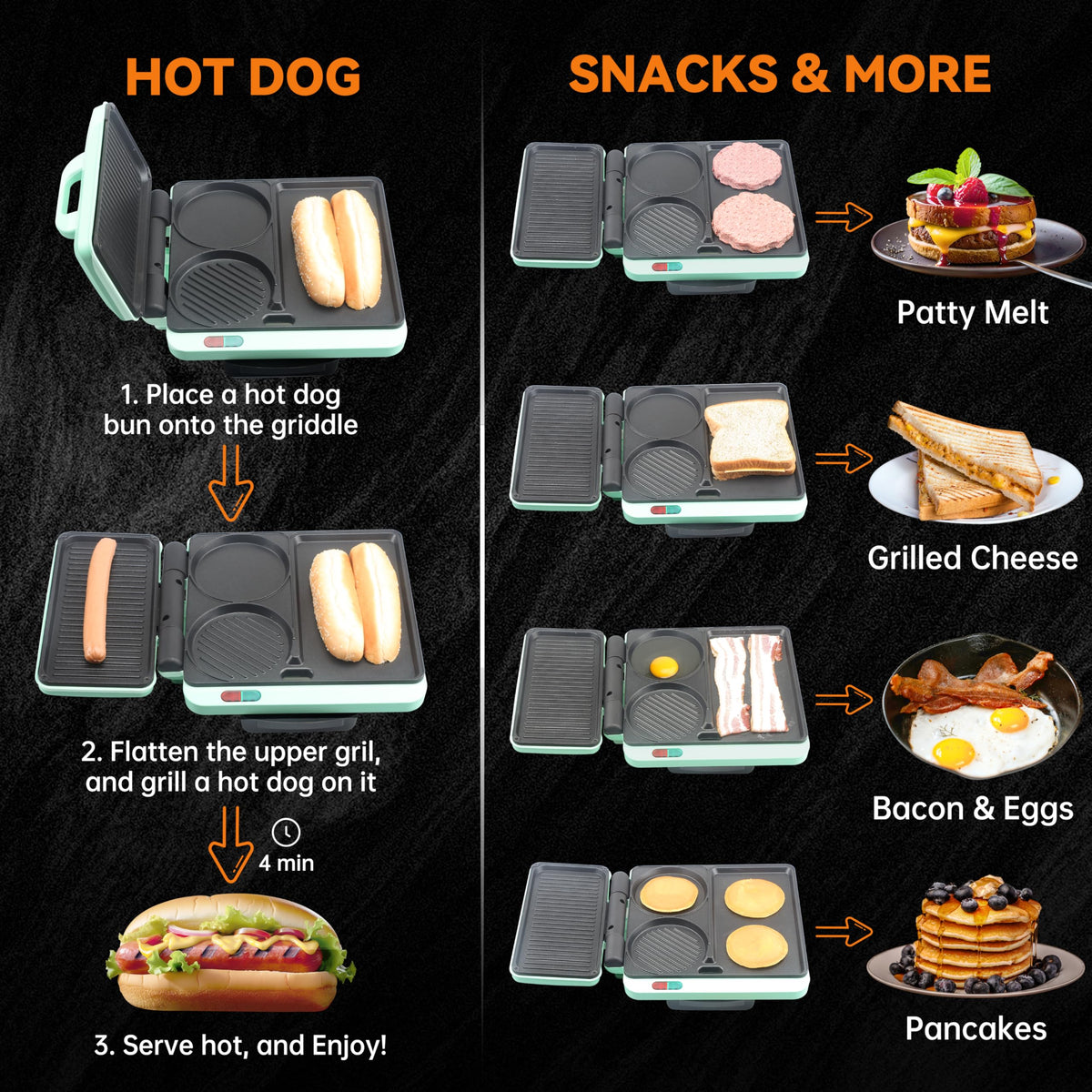 Baker's Friend Breakfast Station 180-degree upper grill for multitasking