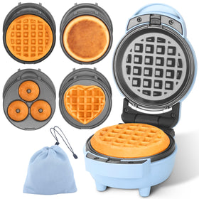 Baker's Friend 4in1 mini-waffle-maker blue with removable plates for easy cleaning