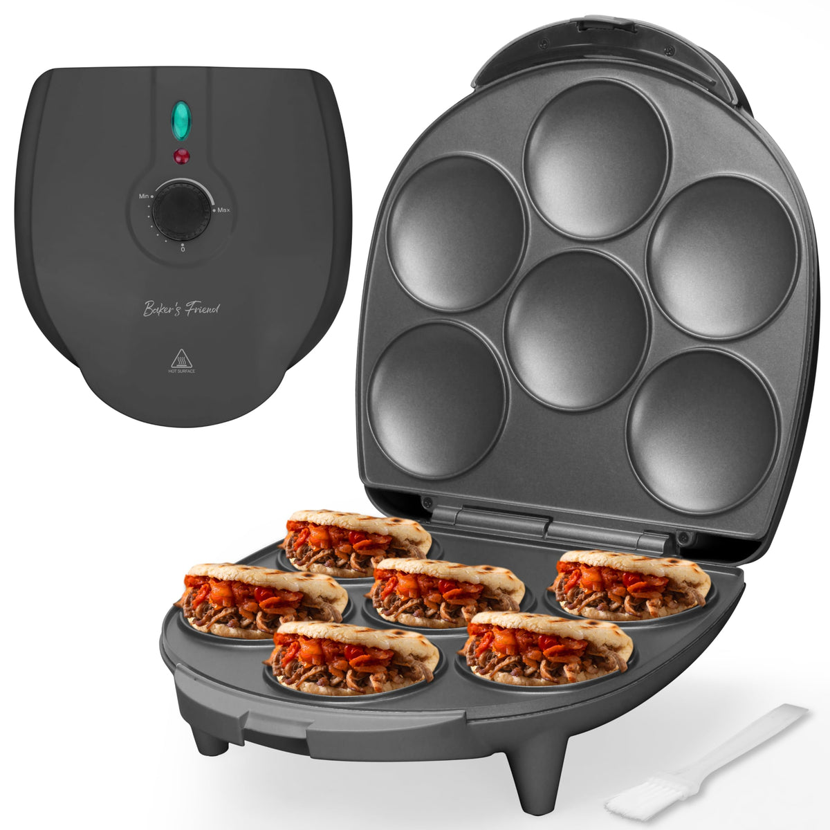 Baker's Friend arepas maker with browning control for customizable results
