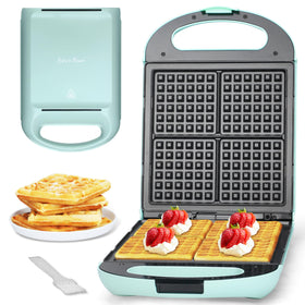 Baker's Friend waffle maker with a closed lid for compact storage and clean lines