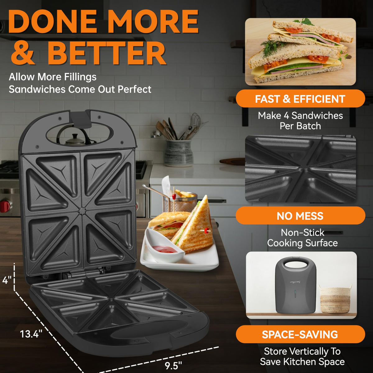Baker's Friend breakfast sandwich maker countertop setup demonstrates space-saving design.