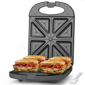 Baker's Friend breakfast sandwich maker front view highlights compact graphite body for easy countertop storage.