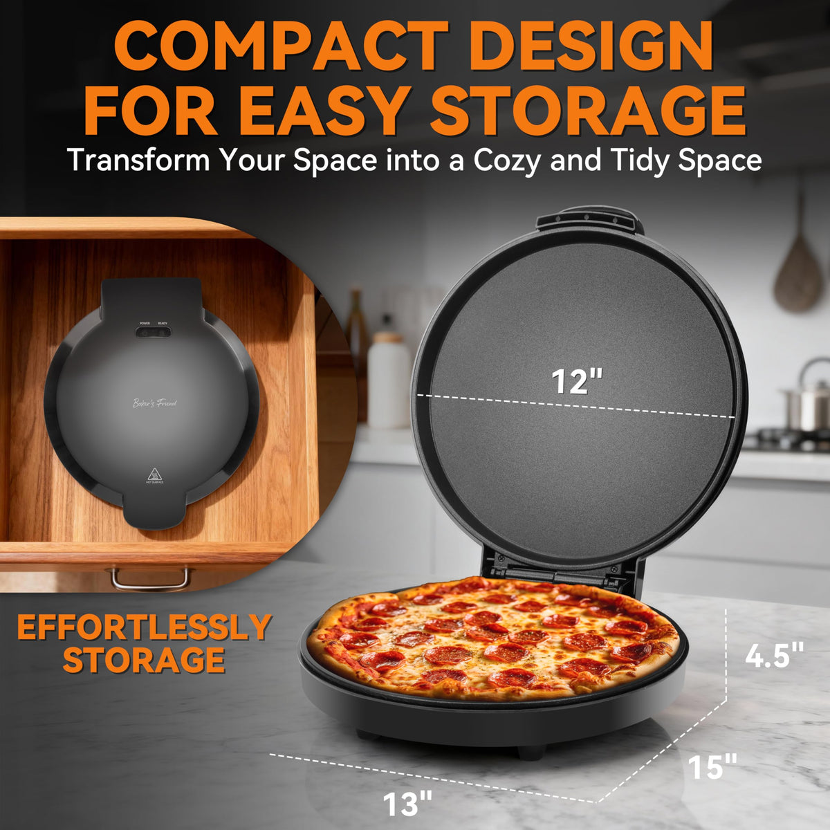 Baker's Friend compact design stores upright to save counter space.