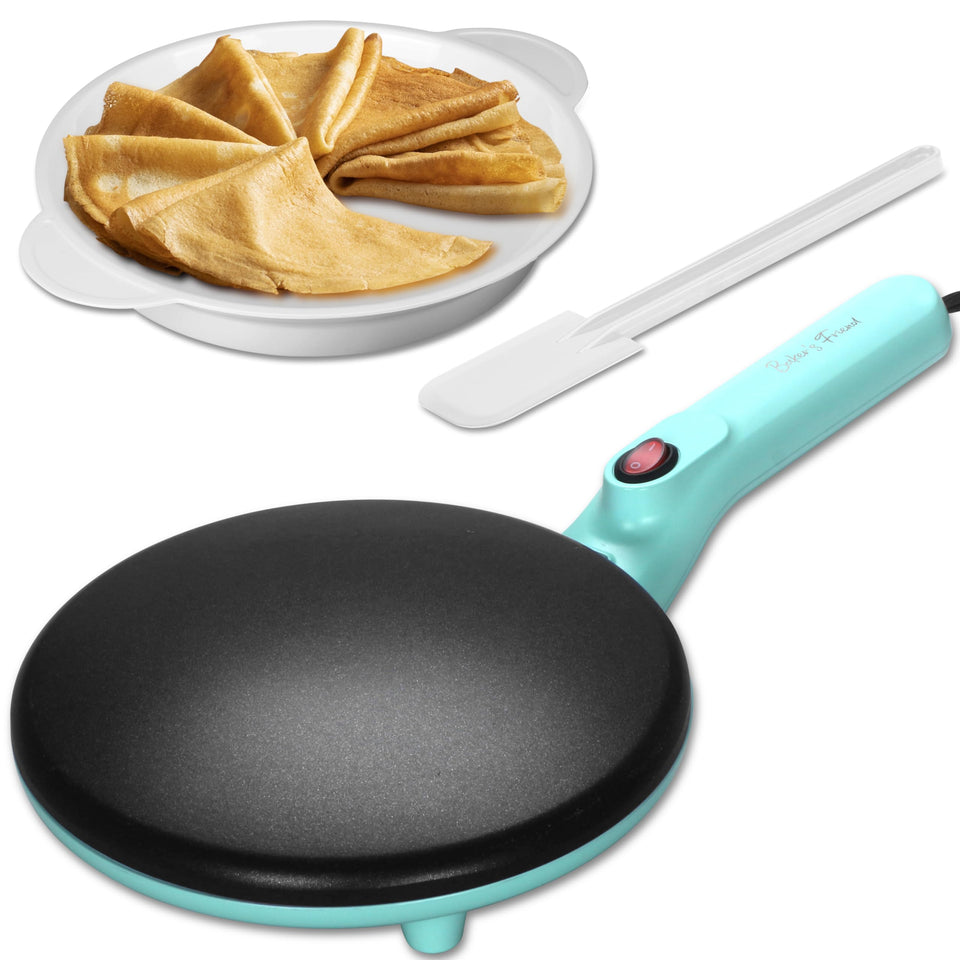 Baker's Friend crepe maker handle view for precise, comfortable control during cooking.