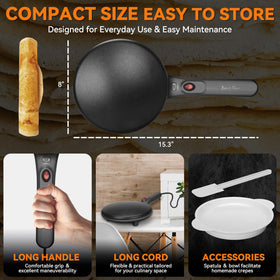 Baker's Friend crepe maker non-stick dipping plate enables easy release and clean-up