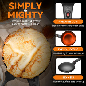 Baker's Friend crepe maker automatic temperature control ensures consistent results