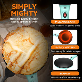 Baker's Friend electric crepe maker ensures evenly cooked crepes with consistency.