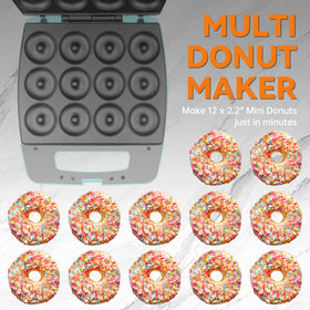 Baker's Friend mini donut maker in action baking twelve donuts at home.