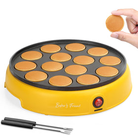 Baker's Friend mini pancakes pan front view with 14 holes, ideal for quick poffertjes breakfasts.