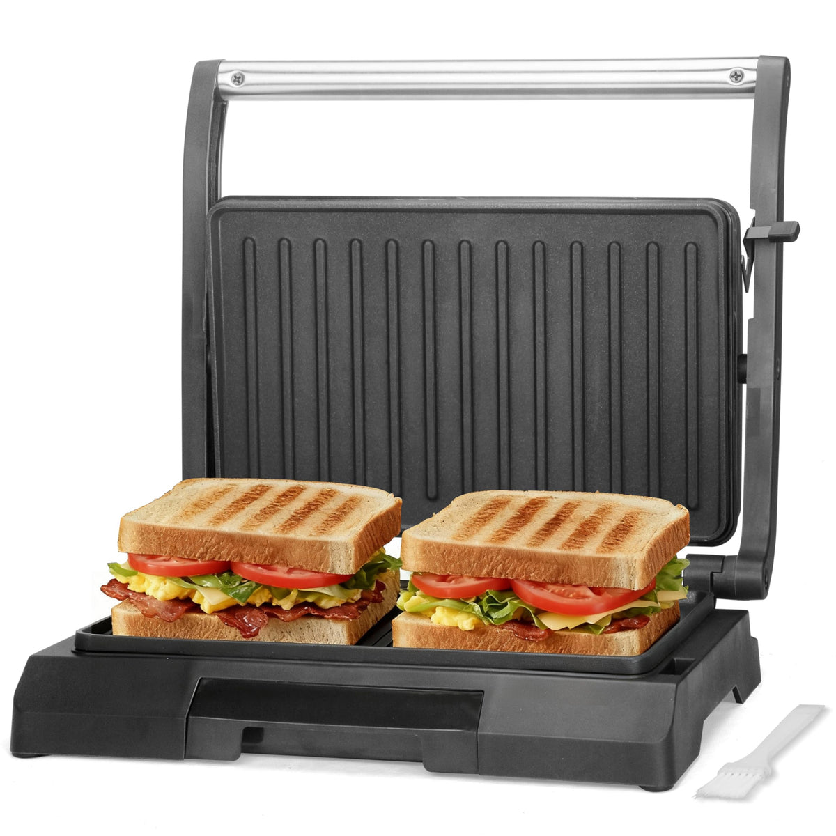 Baker's Friend mini panini press front view for quick, crisp paninis.