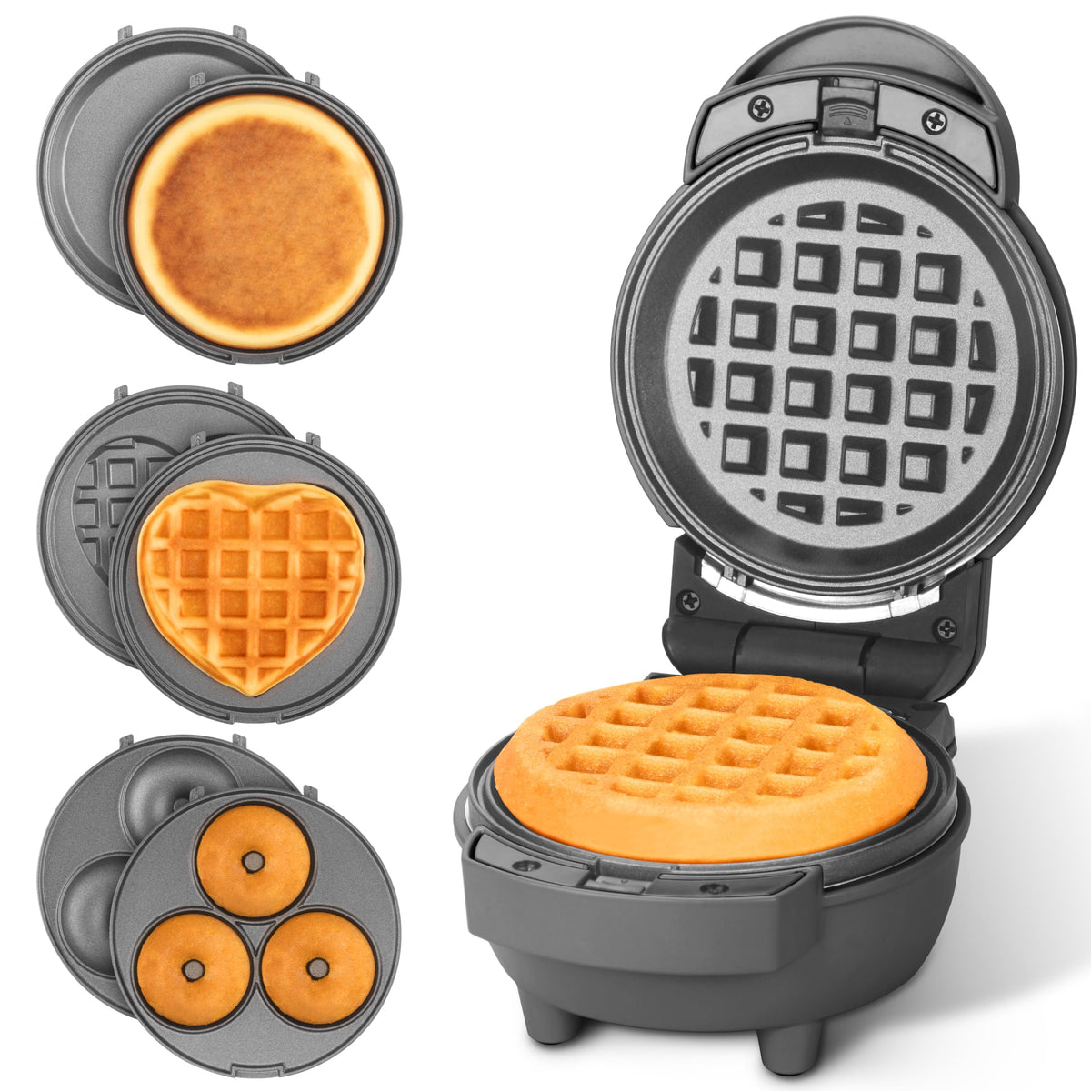 Baker's Friend mini waffle maker with removable plates for easy cleanup and versatile recipes