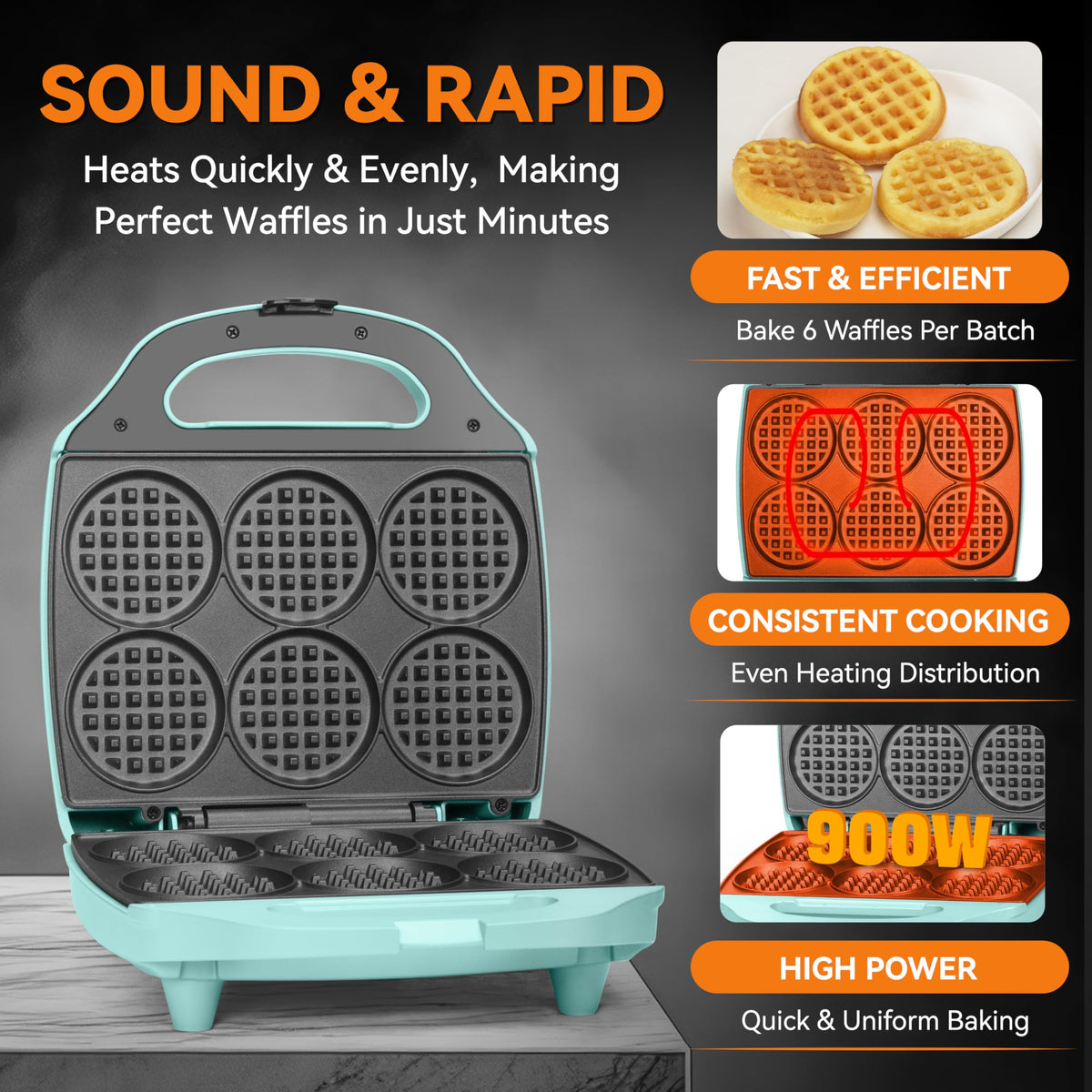 Baker's Friend mini waffles non-stick surfaces for easy cleanup.