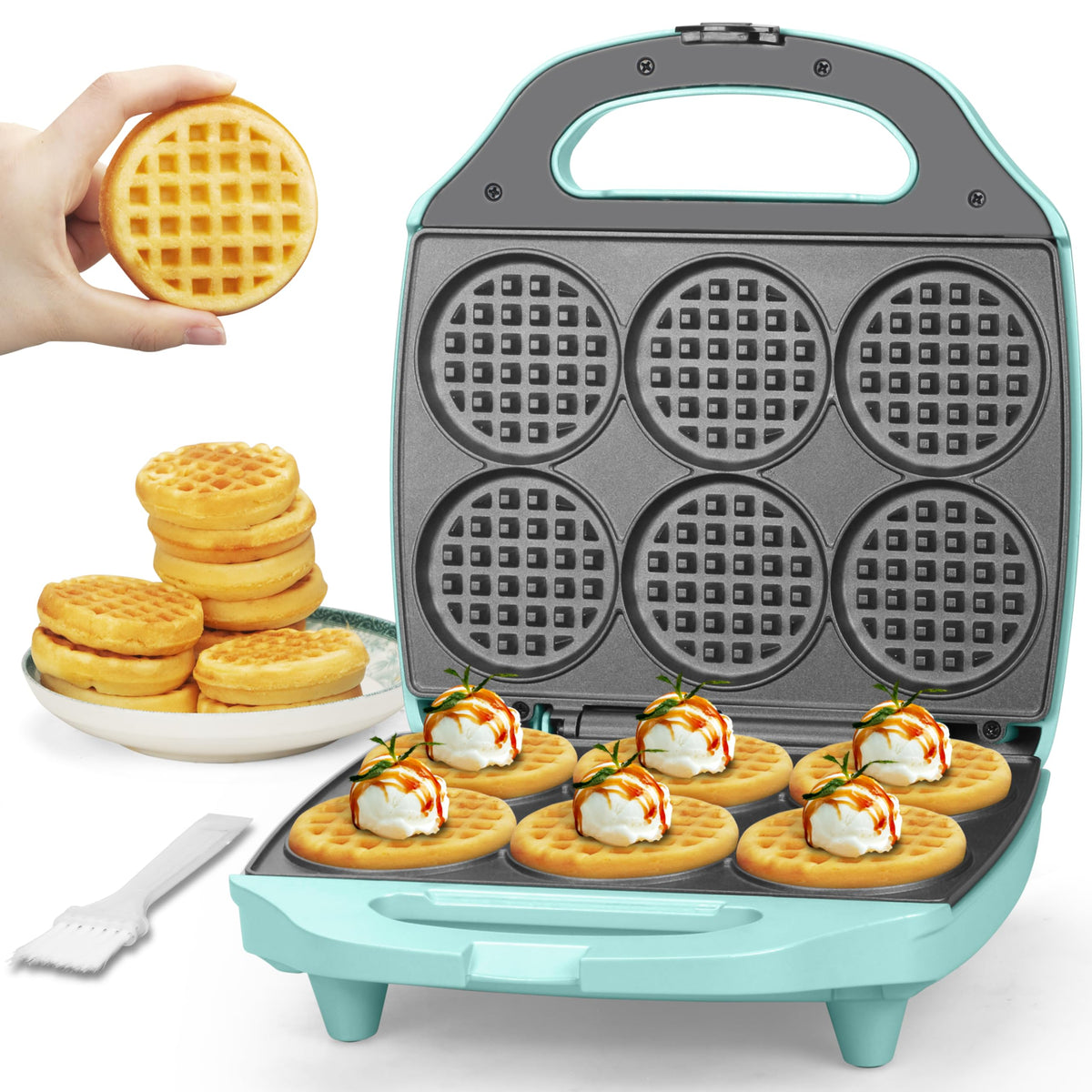 Baker's Friend Multi Mini Waffle Iron with six waffles in one batch.