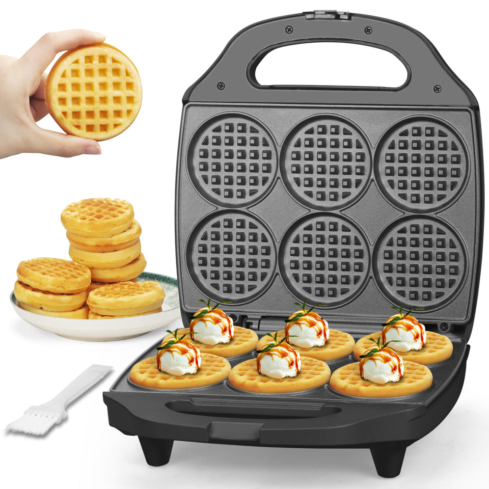 Baker's Friend Multi Mini Waffle Iron handle in view for easy operation