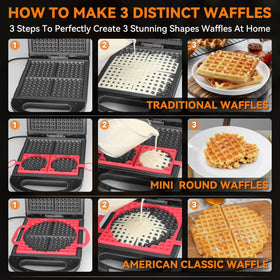 Baker's Friend Multi Shapes Waffle Iron cooks four mini waffles quickly.