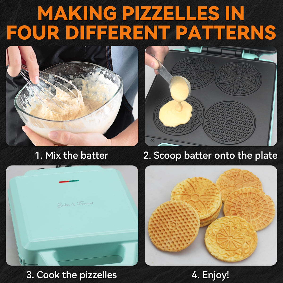 Baker's Friend pizzelle iron cleanup is quick thanks to nonstick surfaces.
