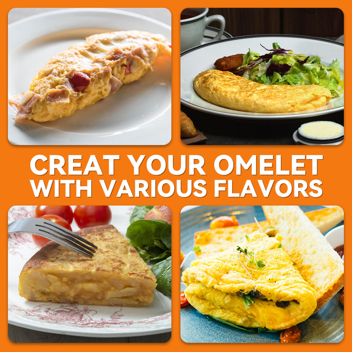 Baker's Friend Omelette Maker Double-Sided Cooking enables fast, even browning.