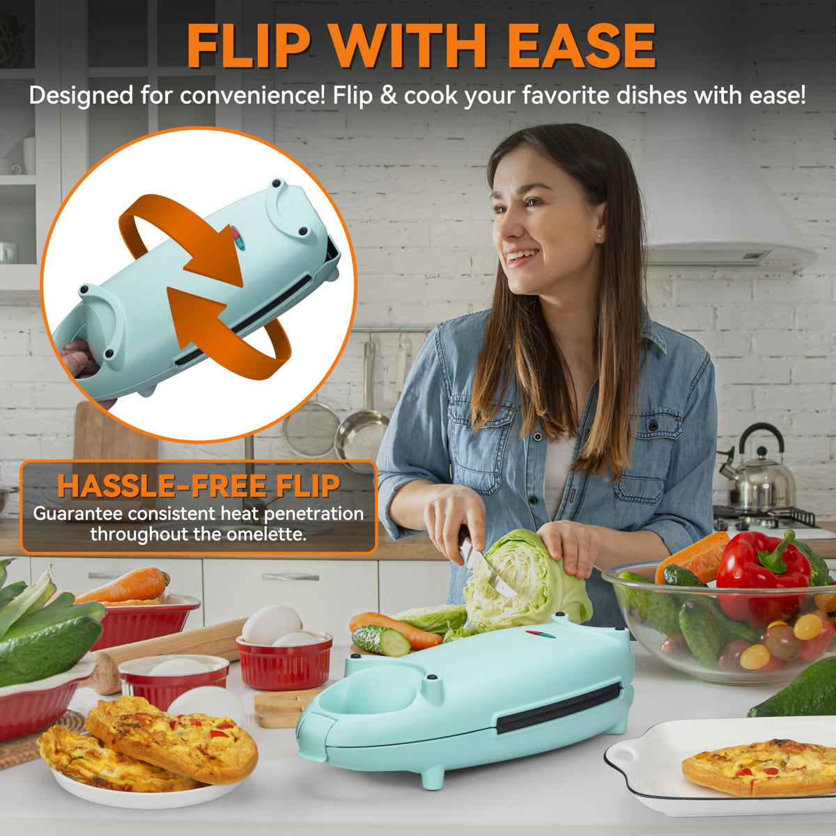 Baker's Friend Omelette Maker Electric lid closed captures compact, space-saving design for small kitchens.