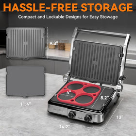Baker's Friend Panini Press dual-zone thermostat for crispy exterior and tender interior