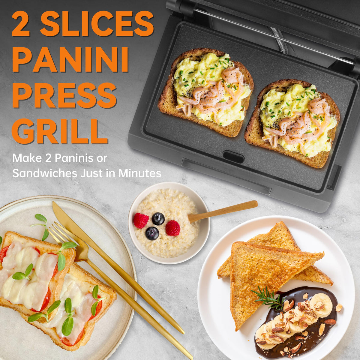 Baker's Friend panini press with oil tray to manage excess fat during grilling.