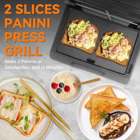 Baker's Friend panini press with oil tray to manage excess fat during grilling.