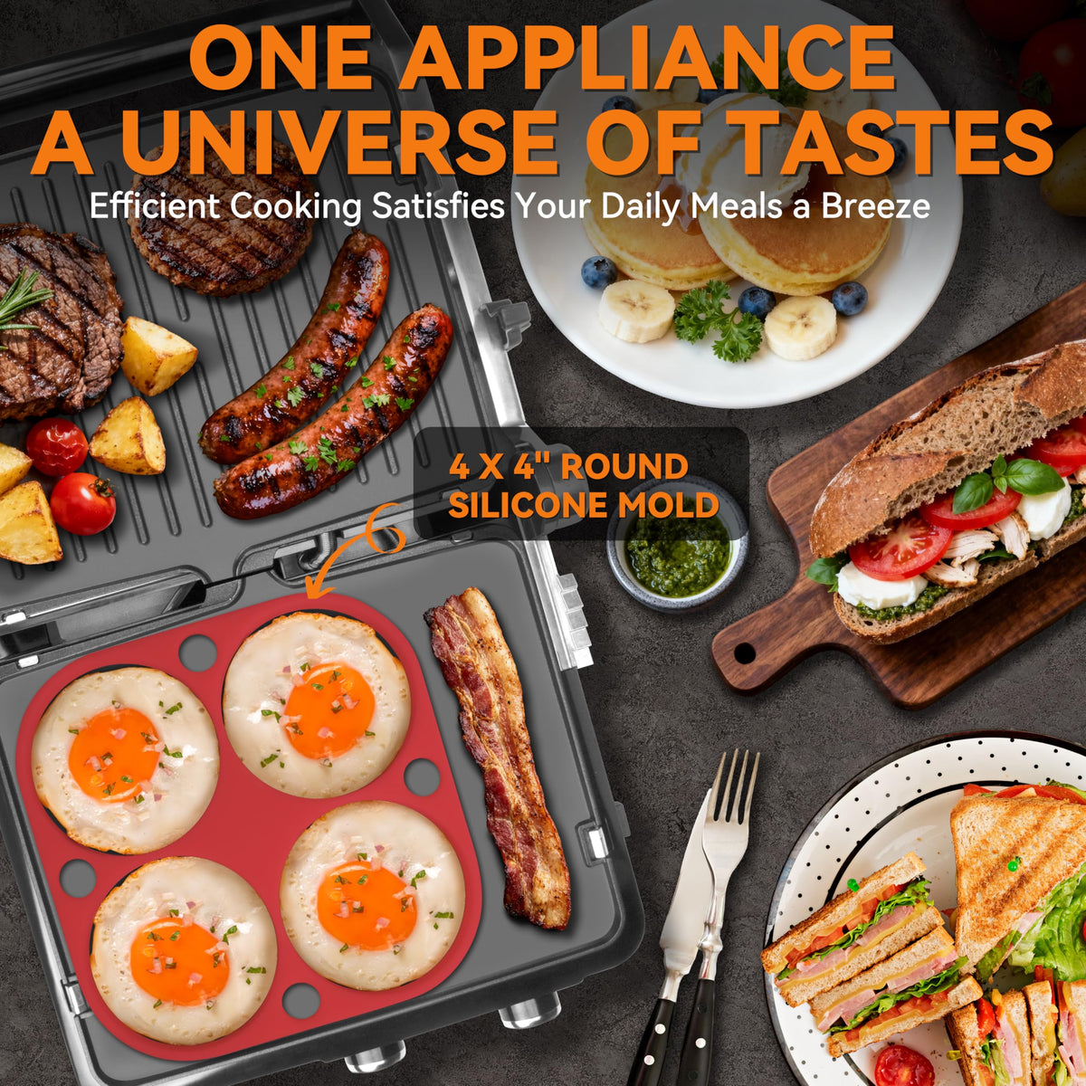 Baker's Friend Panini Press in action sealing juices with dual-zone heating