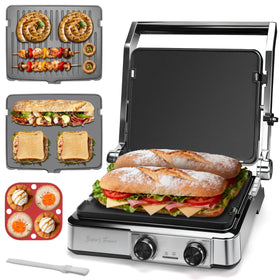Baker's Friend Panini Press top view with dual non-stick plates for easy release