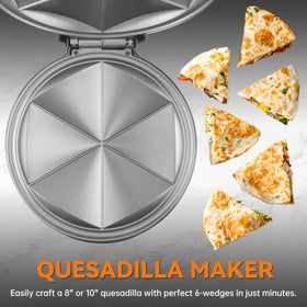 Baker's Friend Quesadilla Maker cooking surface highlights spacious 9.5-inch area for fillings