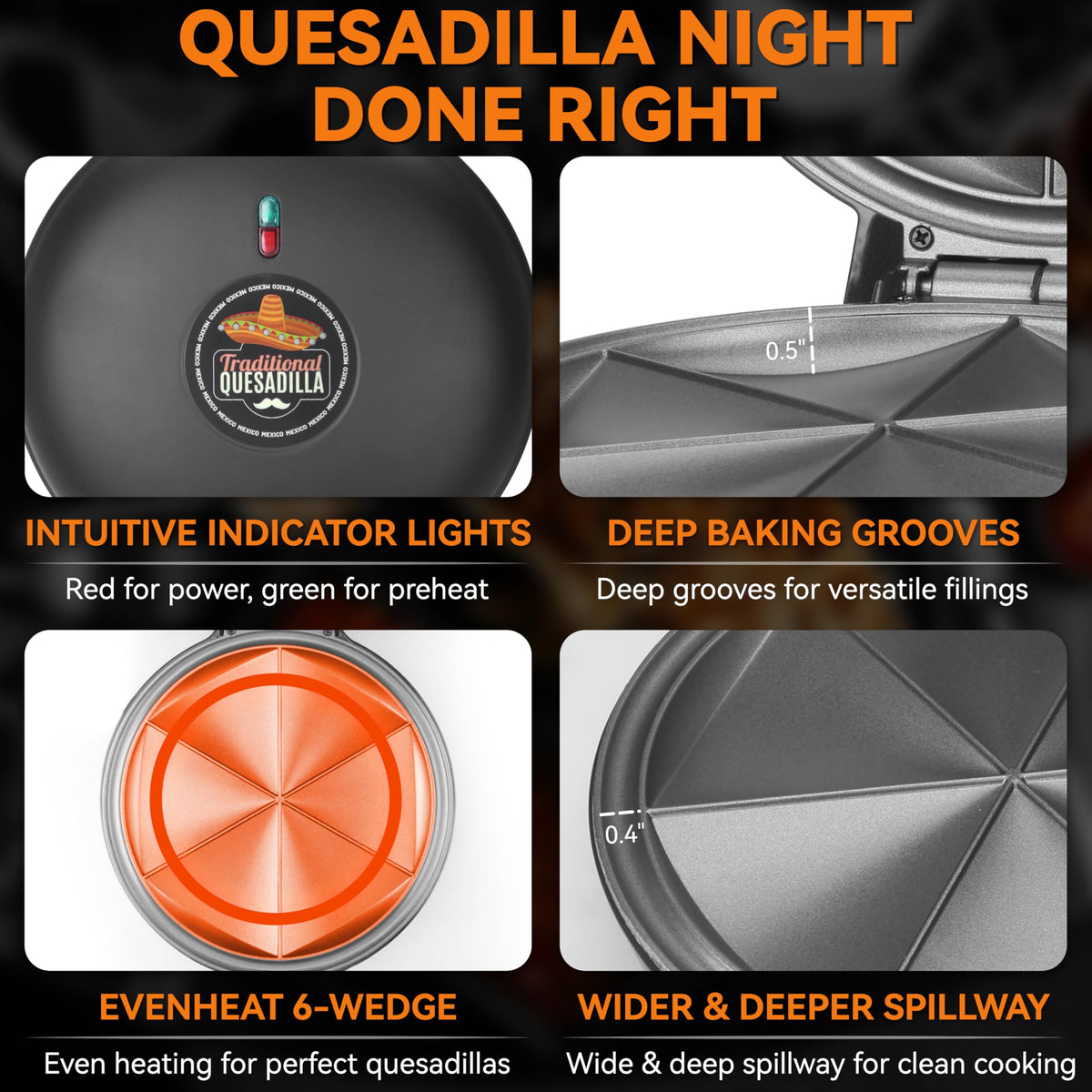 Baker's Friend Quesadilla Maker indicator lights guide simple operation