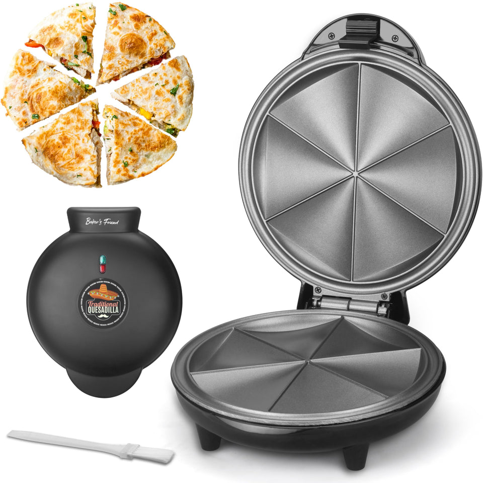 Baker's Friend Quesadilla Maker top view showing compact design for quick meals