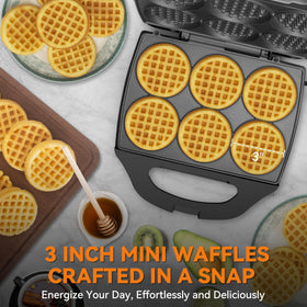 Baker's Friend six waffles cooking simultaneously for faster breakfasts