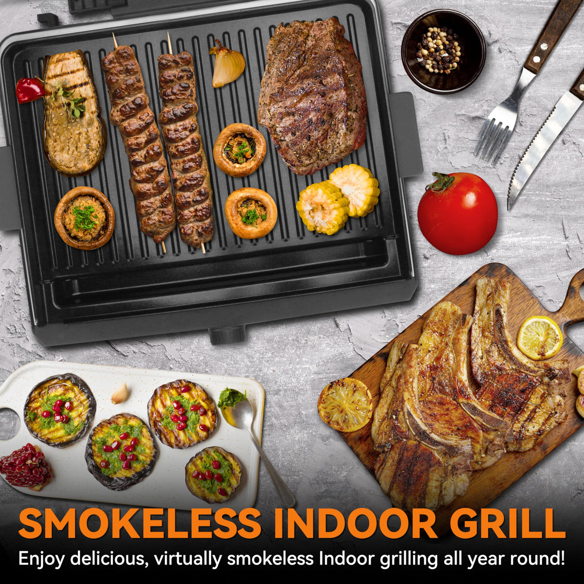 Baker's Friend smokeless grill mesh lid reduces smoke for comfortable indoor grilling.