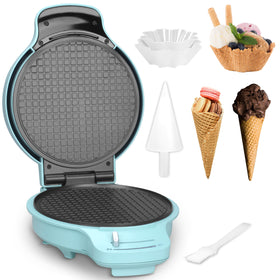 Baker's Friend Aqua waffle cone maker, front view with browning control