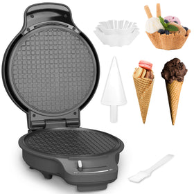 Baker's Friend waffle cone maker graphite front view highlighting compact design and finish
