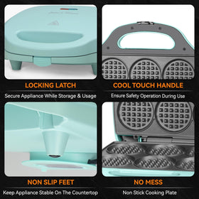 Baker's Friend waffle iron has anti-slip feet for stable use.
